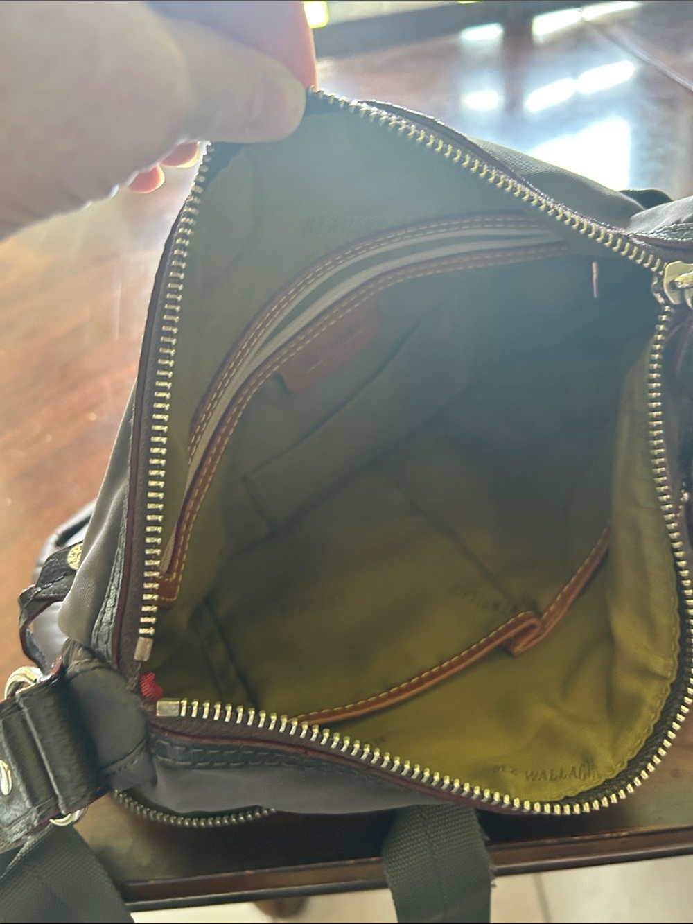 MZ Wallace Olive Green Interior Crossbody with Tan Leather Trim - Picture 6 of 7